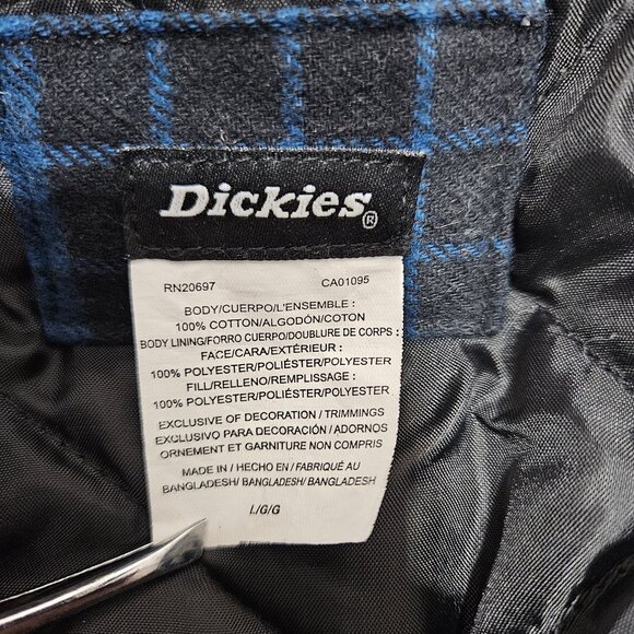 Dickies Jacket Shacket Men Large Blue Plaid Quilt Lined Workwear Flannel Button - Picture 9 of 12